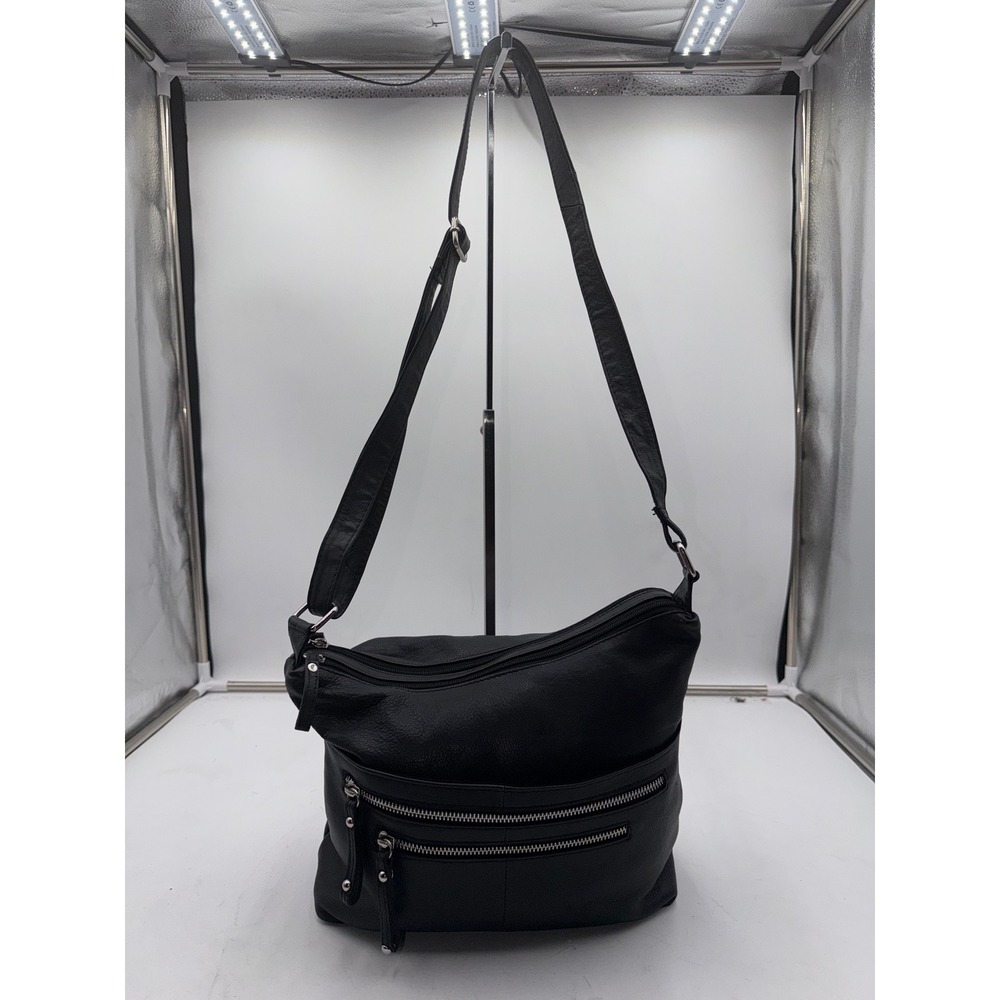 Great American Leather Works Black Pebbled Leather Crossbody Bag Organizer Purse